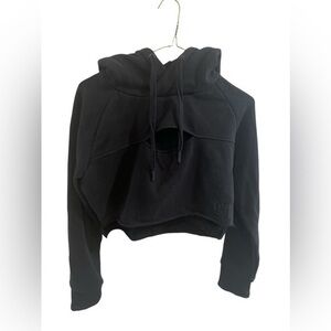 🌼Gymshark Women's Hoodie Cropped Raw Edge Black Small Cutout Long Sleeve Crop
